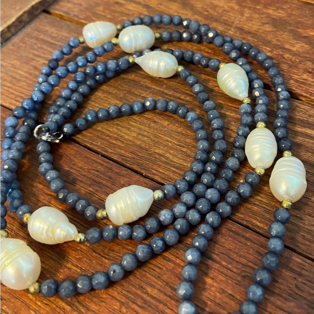 Vintage Sterling Dark Blue Kyanite XL Necklace